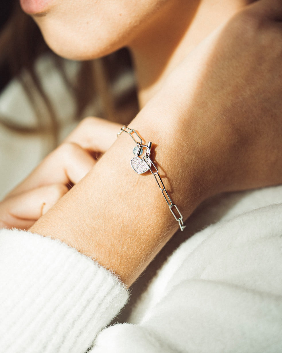 BRACCIALE CATENA PAPER CLIP E CUORE